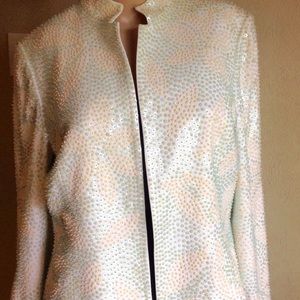 Vintage Albert Nipon White Sequined Beaded Blazer